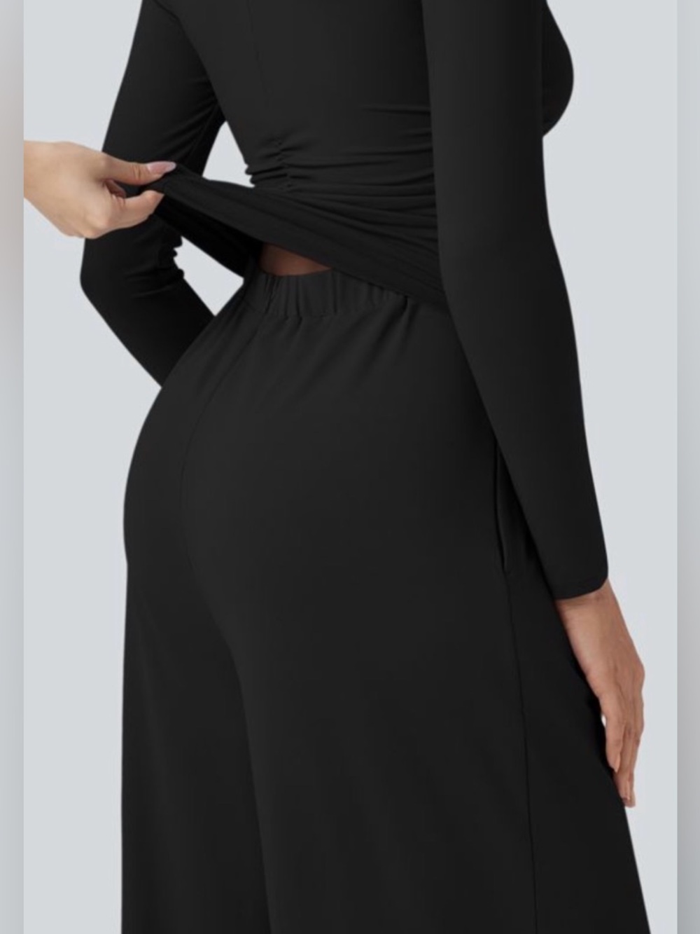 HALARA Black Long-Sleeve Wide-Leg Jumpsuit - Picture 8 of 10
